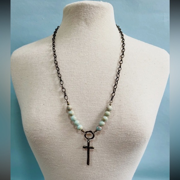 Jewelry - Freya Imperial Jasper Beaded Cross Pendant Necklace